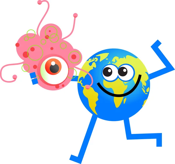 Bacteria globe cartoon — Stock Vector
