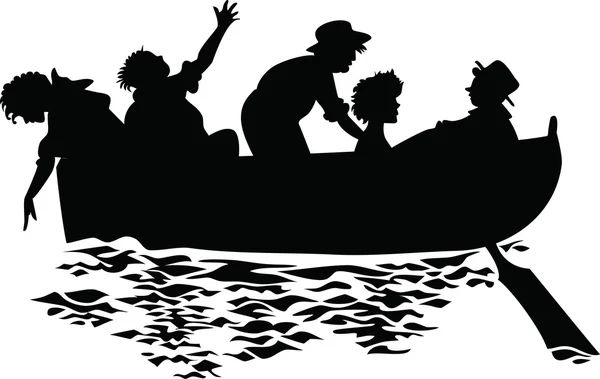 Silhouettes de personnes en bateau — Image vectorielle