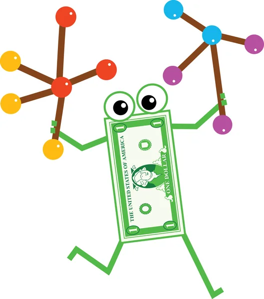 Desenhos animados do dólar da molécula — Vetor de Stock