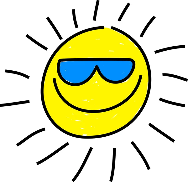 Personagem do sol dos desenhos animados usando óculos de sol . — Vetor de Stock