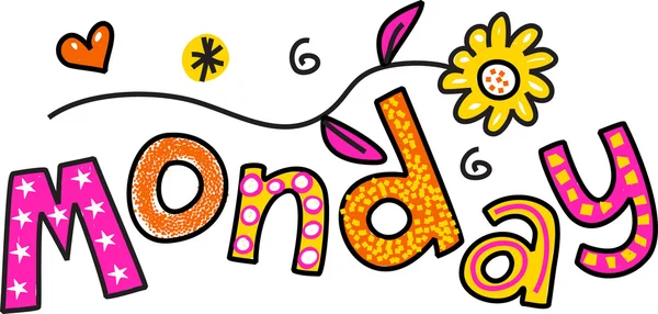 Lettering monfay, Días de la semana con flores — Vector de stock