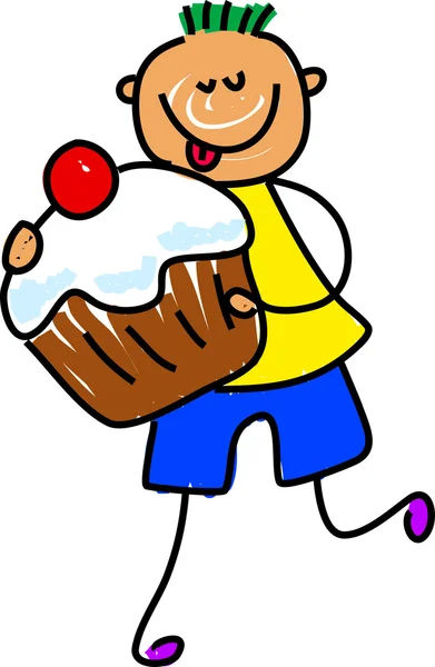 Boy with giant cupcake — Stock Vector