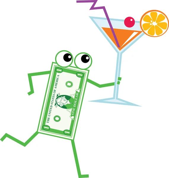 Cocktail dollar dessin animé — Image vectorielle