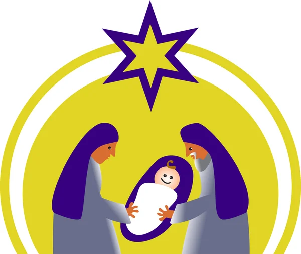 Mary and Joseph and the baby Jesus — Stock Vector