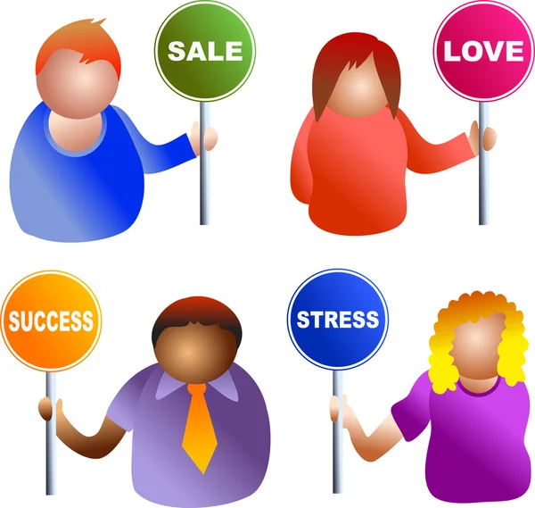 Diverse people holding different signs — Stock Vector