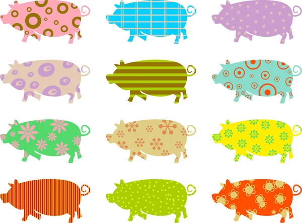 Renkli domuz siluetleri — Stok Vektör
