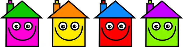 Renkli evleri ile mutlu yüzler — Stok Vektör