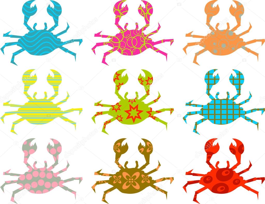 Set of patterned crab silhouettes