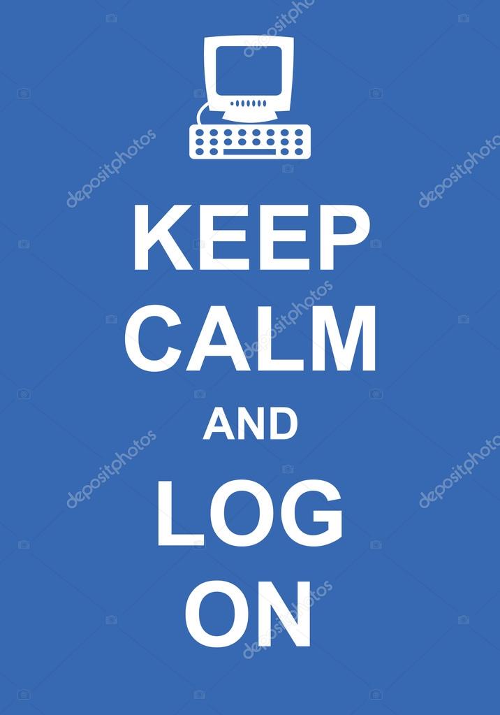 Keep Calm and Log On inscription on a blue background