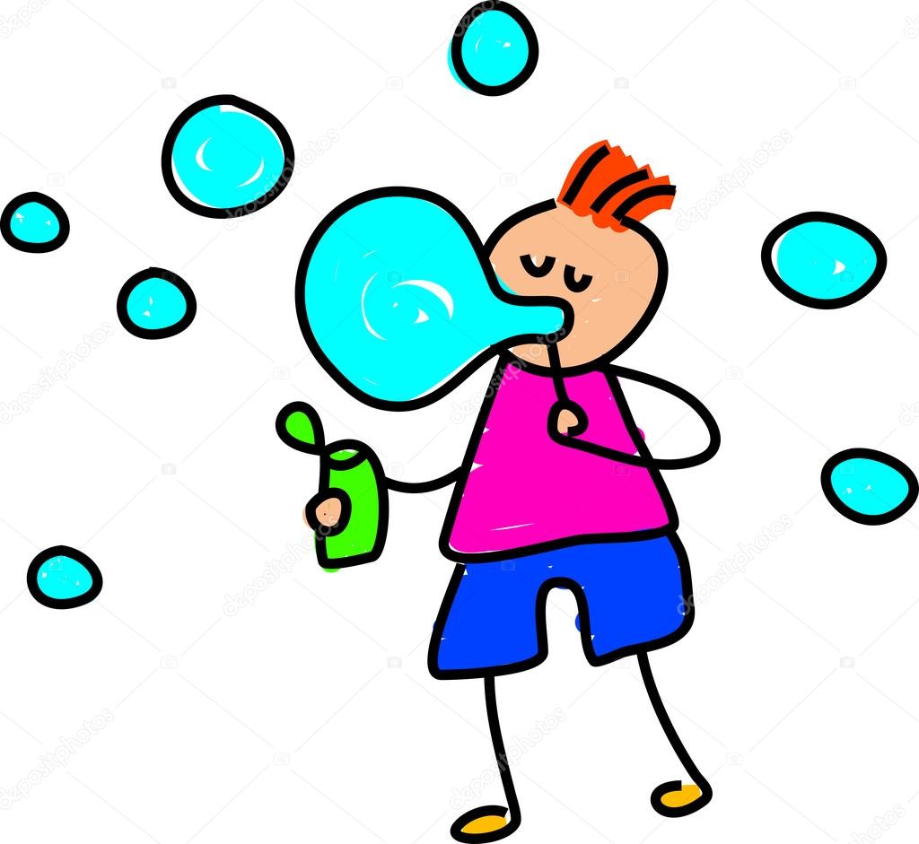Boy blowing bubbles on white Stock Vector by ©Prawny 64289127, image size:1024x941