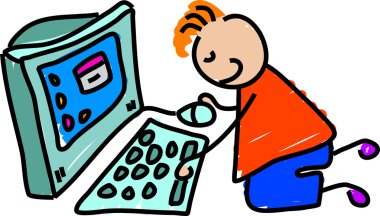 Çocuk bir bilgisayarda oynuyor