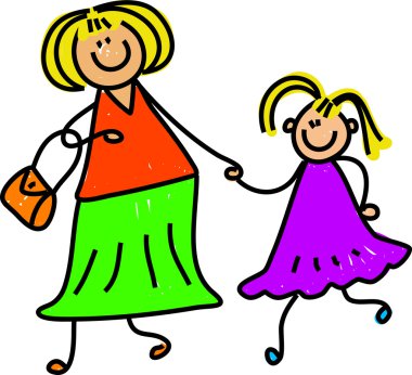 Anne ve kızı el ele tutuşuyorlar..