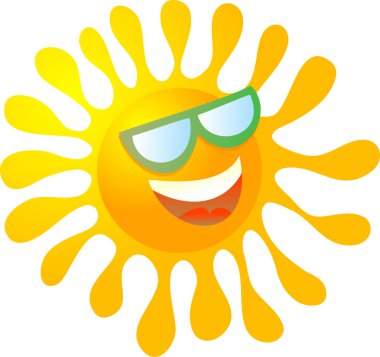 Çizgi film güneş karakterleri, beyaz arka plan üzerinde izole