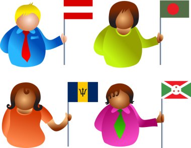 People with diverse flags clipart