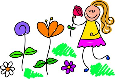 Garden and girl cartoon vector