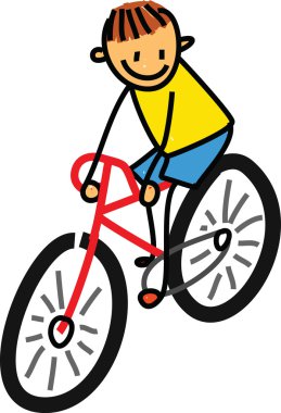 Beyaz arka planda bisikletli bir çocuk.