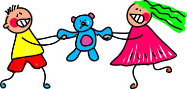 Boy and girl Fighting Over a Stuffed Toy clipart