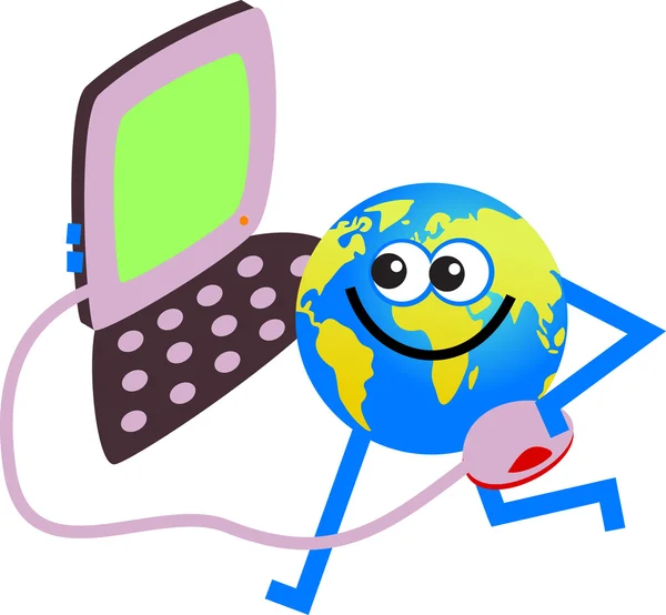 Caricature globe informatique — Image vectorielle