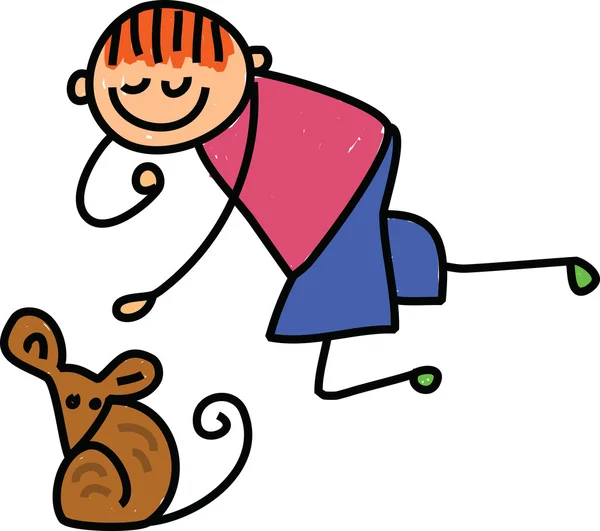 Little boy dangling a mouse by it's tail. — Stock Vector