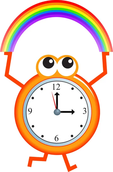 Regenboog time klok cartoon — Stockvector