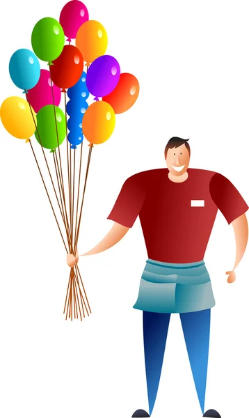 Feliz vendedor de globos — Vector de stock