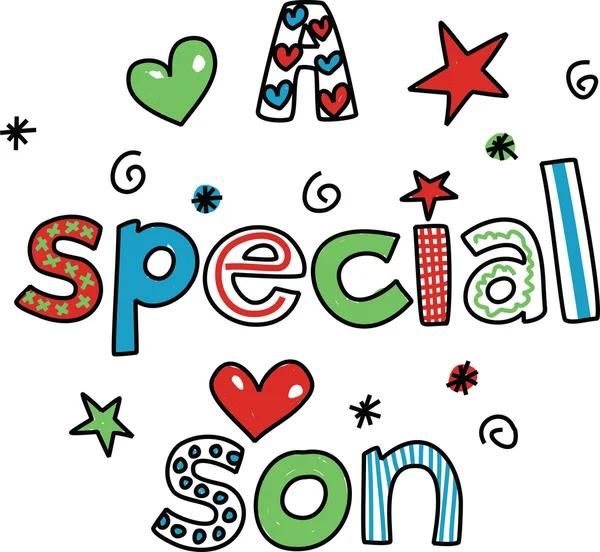 Cartoon text that reads - a special son — Stock Vector