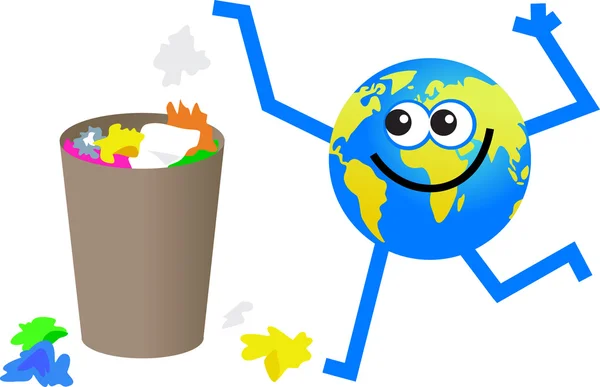 Trash globe cartoon — Stock Vector