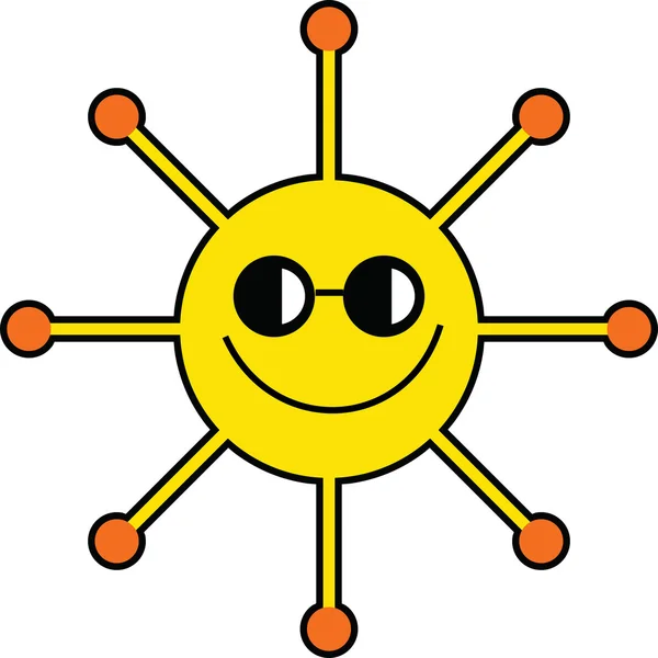 Милі мультфільм сонце посміхається сонцезахисні окуляри — стоковий вектор