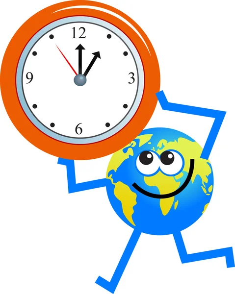 Planeta Tierra con reloj — Vector de stock