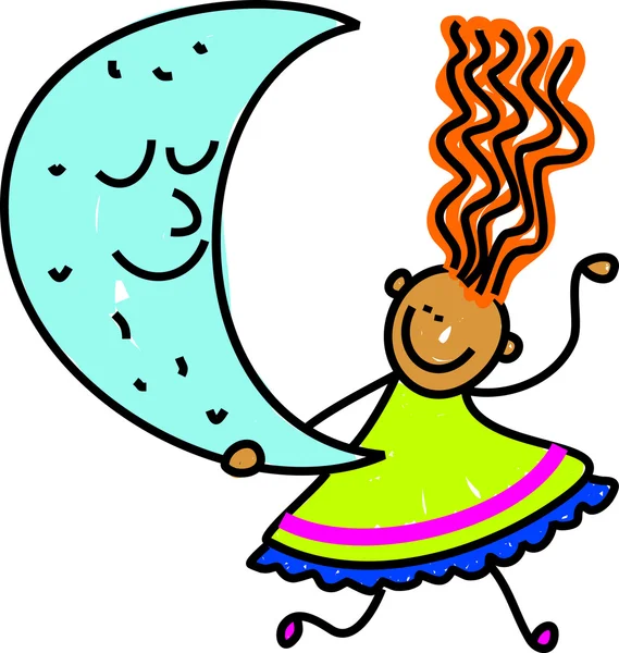 Fille tenant une lune sur un fond blanc — Image vectorielle