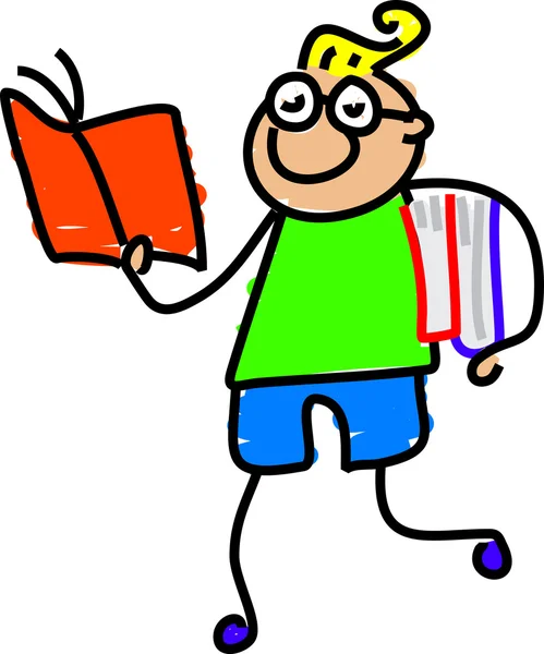 Cute cartoon boy is reading book — Stock Vector