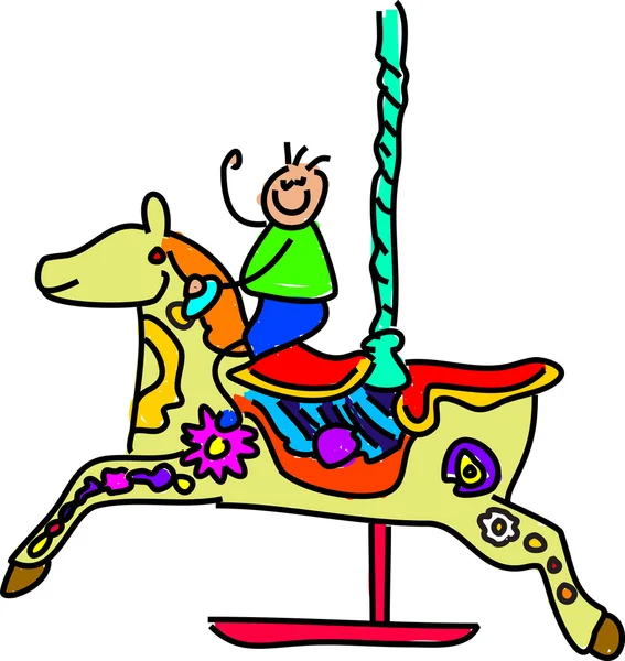 Carousel and  kid cartoon — Stock Vector