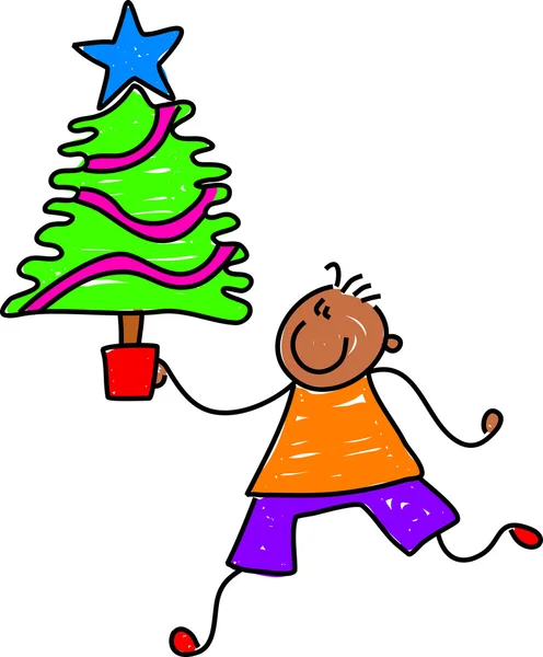 Boy decorates Christmas tree — Stock Vector
