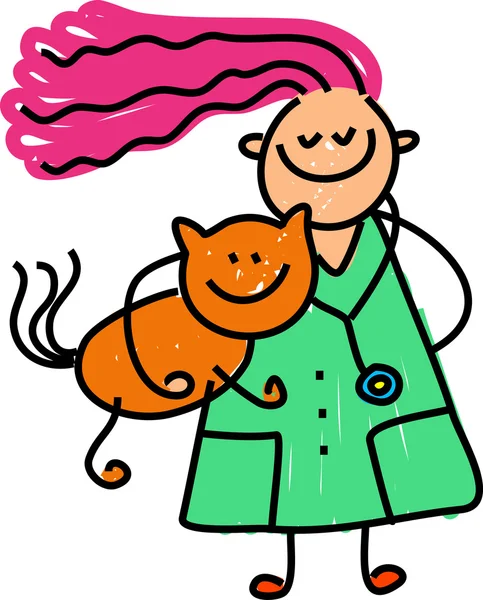 Little girl Veterinarian Holding a Cat — Stock Vector