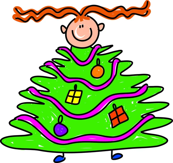 Kid Decorating a Christmas Tree — Stock Vector