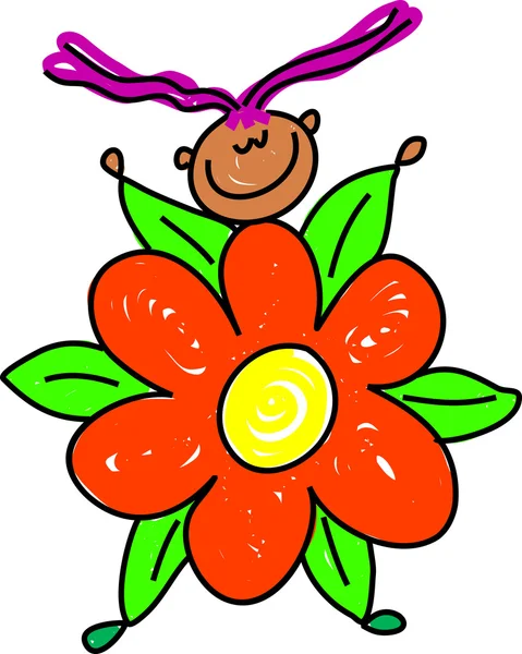 Niña sosteniendo flor — Vector de stock