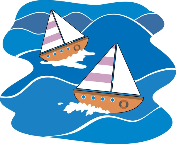 Sea wave and boats — Stock Vector