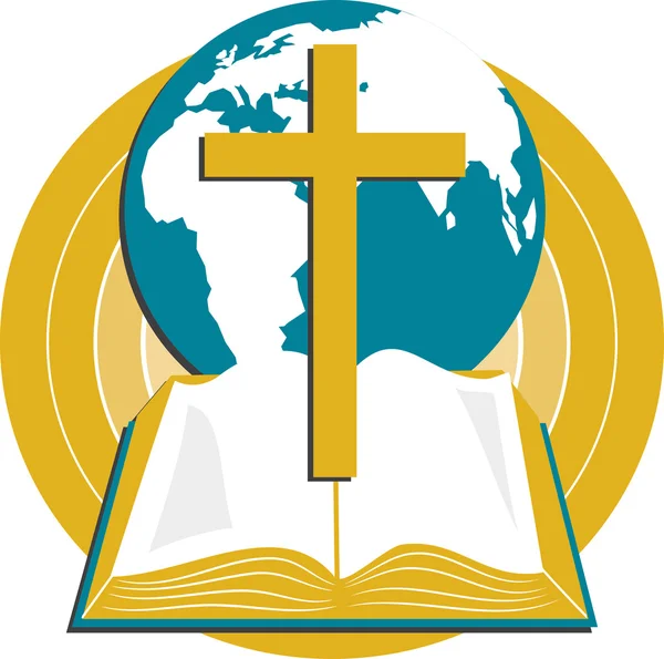 Világ a világ, a kereszt, a Kálvária és a Szent Biblia — Stock Vector