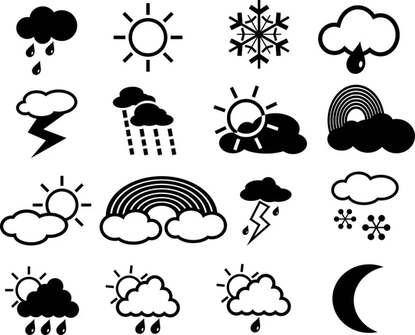 Icone meteo in bianco e nero — Vettoriale Stock