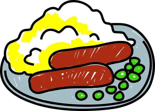 Plate of sausages and mash potatoes — Stock Vector