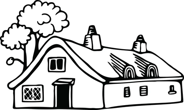 Schwarz-weiße Linienzeichnung einer Hütte — Stockvektor