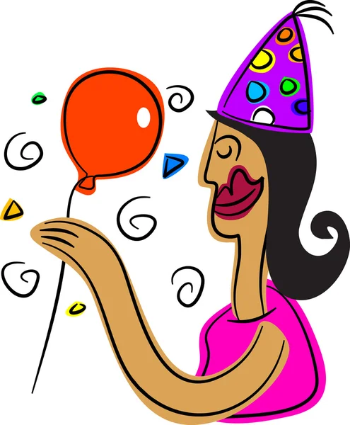 Πάρτι γενεθλίων του γυναίκα που κρατά το μπαλόνι — Διανυσματικό Αρχείο
