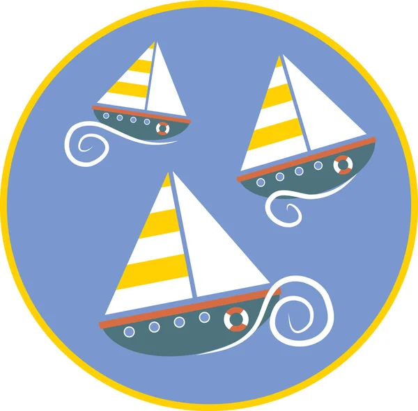 Морская волна и лодки по кругу — стоковый вектор