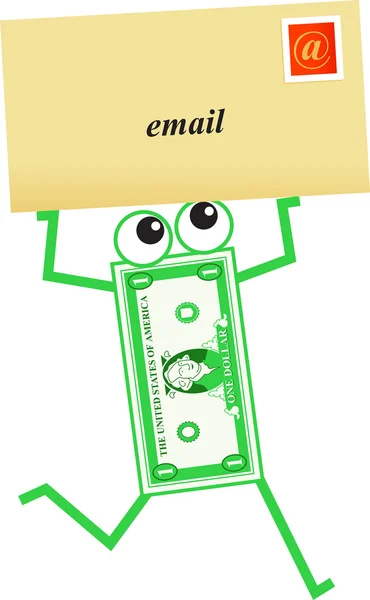 Email dollaro cartone animato — Vettoriale Stock