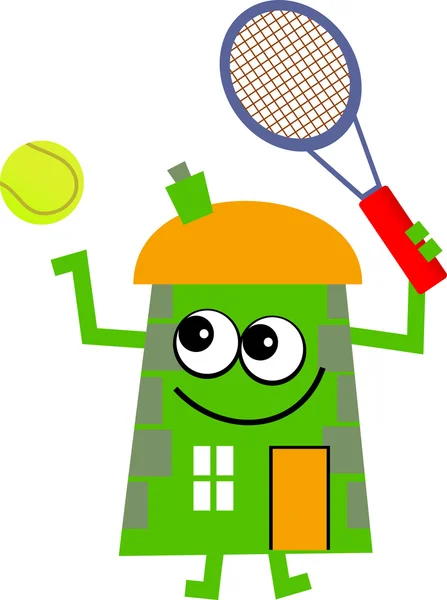 Casa de tenis con raqueta — Vector de stock