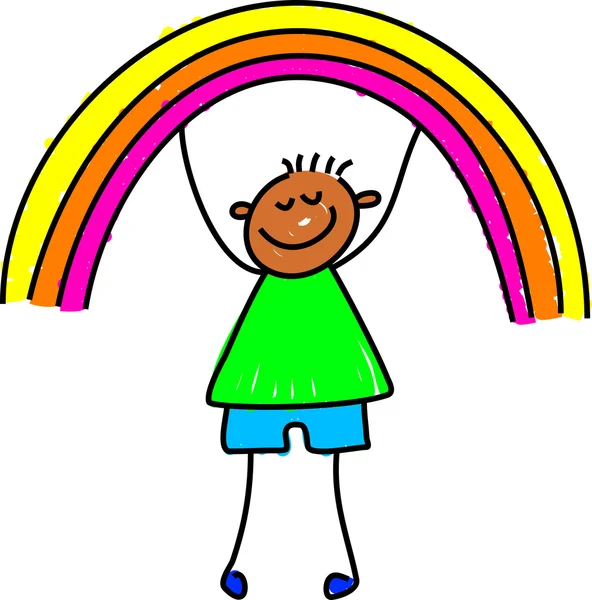 Rapaz feliz com arco-íris . —  Vetores de Stock