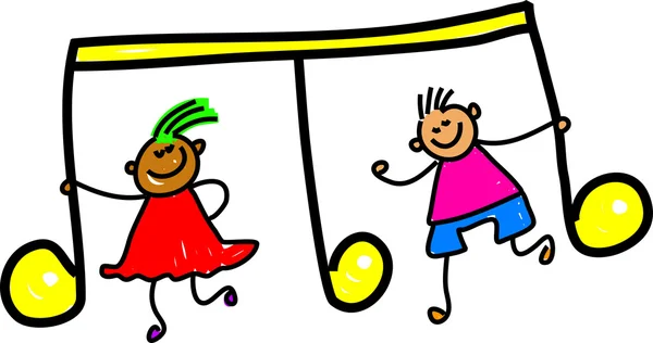 Niños jugando con notas musicales — Vector de stock