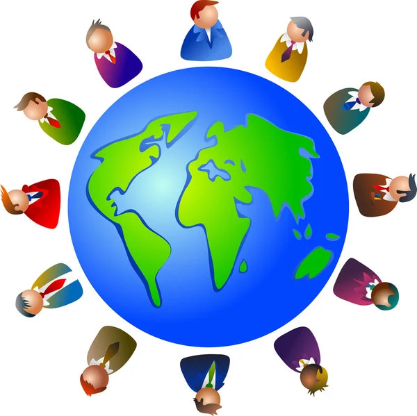 World executives on earth globe — Stock Vector