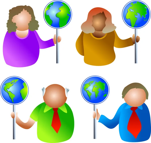 People with global signs — Stock Vector