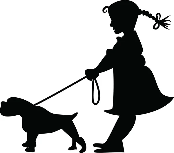 Sylwetka dziecka z psem — Wektor stockowy